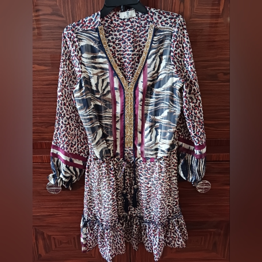 CASTING from France Ladies Dress size  SM.Black,burgundy Leopard Print